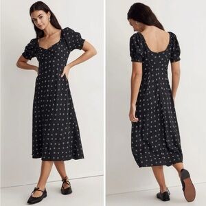 Madewell Black Midi Dress with White Floral Pattern